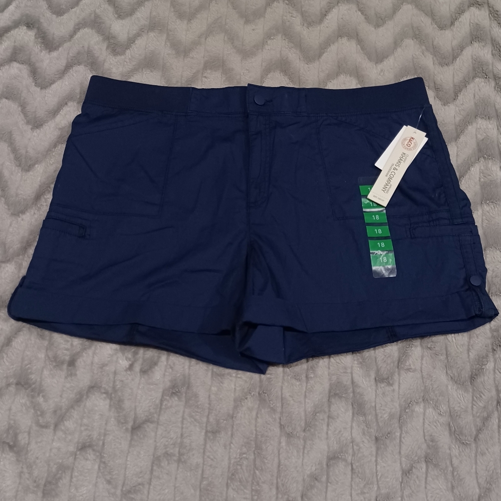 Khakis & Company Womens Size 18 Navy Blue Stretch Poplin Convertible Shorts NWT